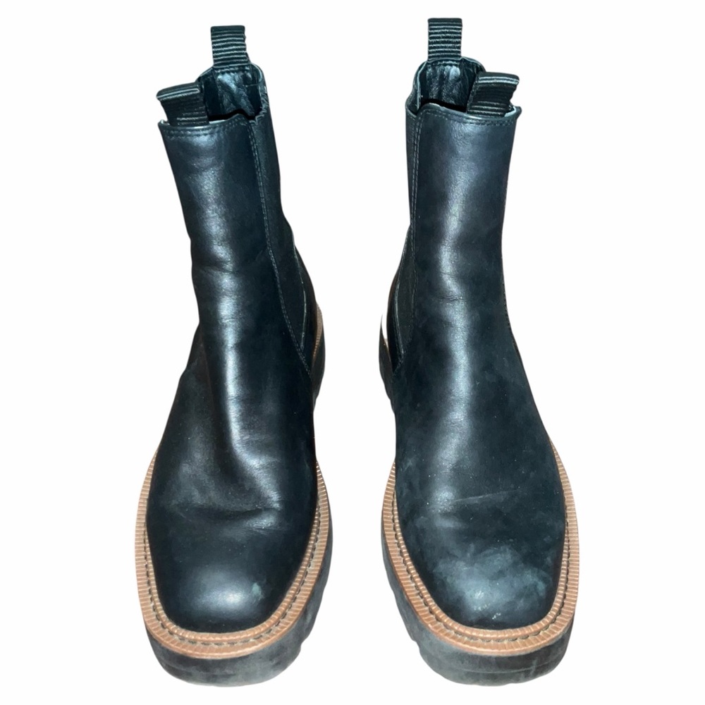 Sam Edelman Black Leather Chelsea Boots with Brown Trim